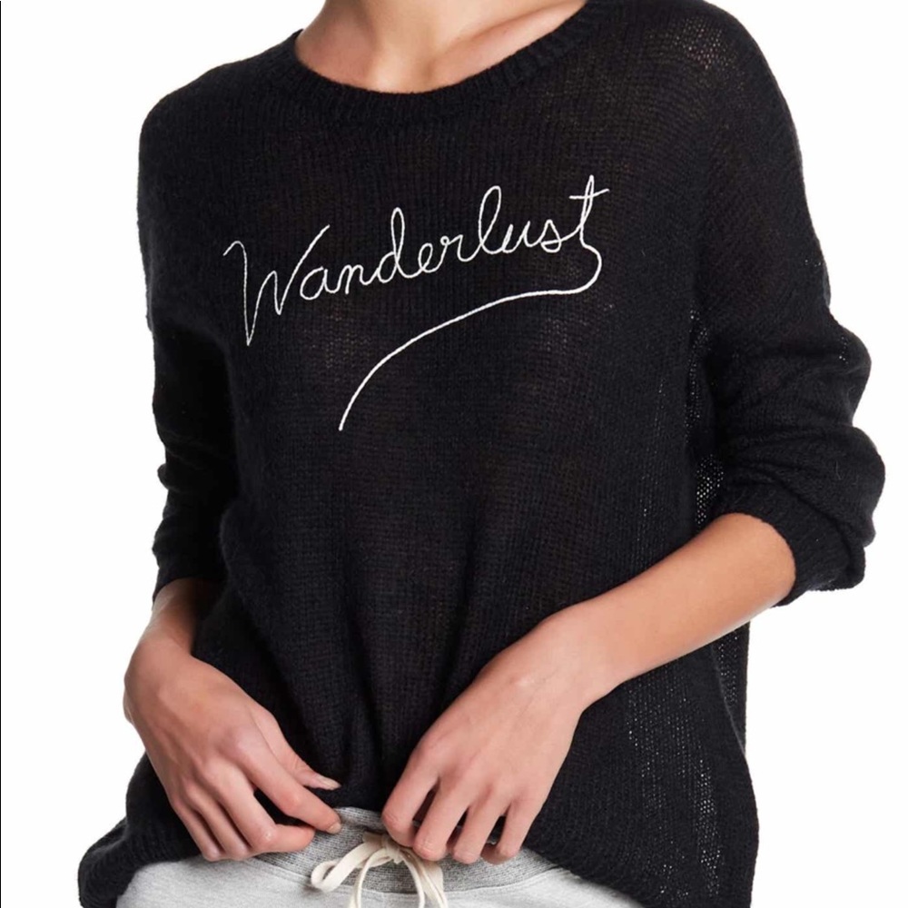 Sundry Black 'Wanderlust' Crewneck Sweater